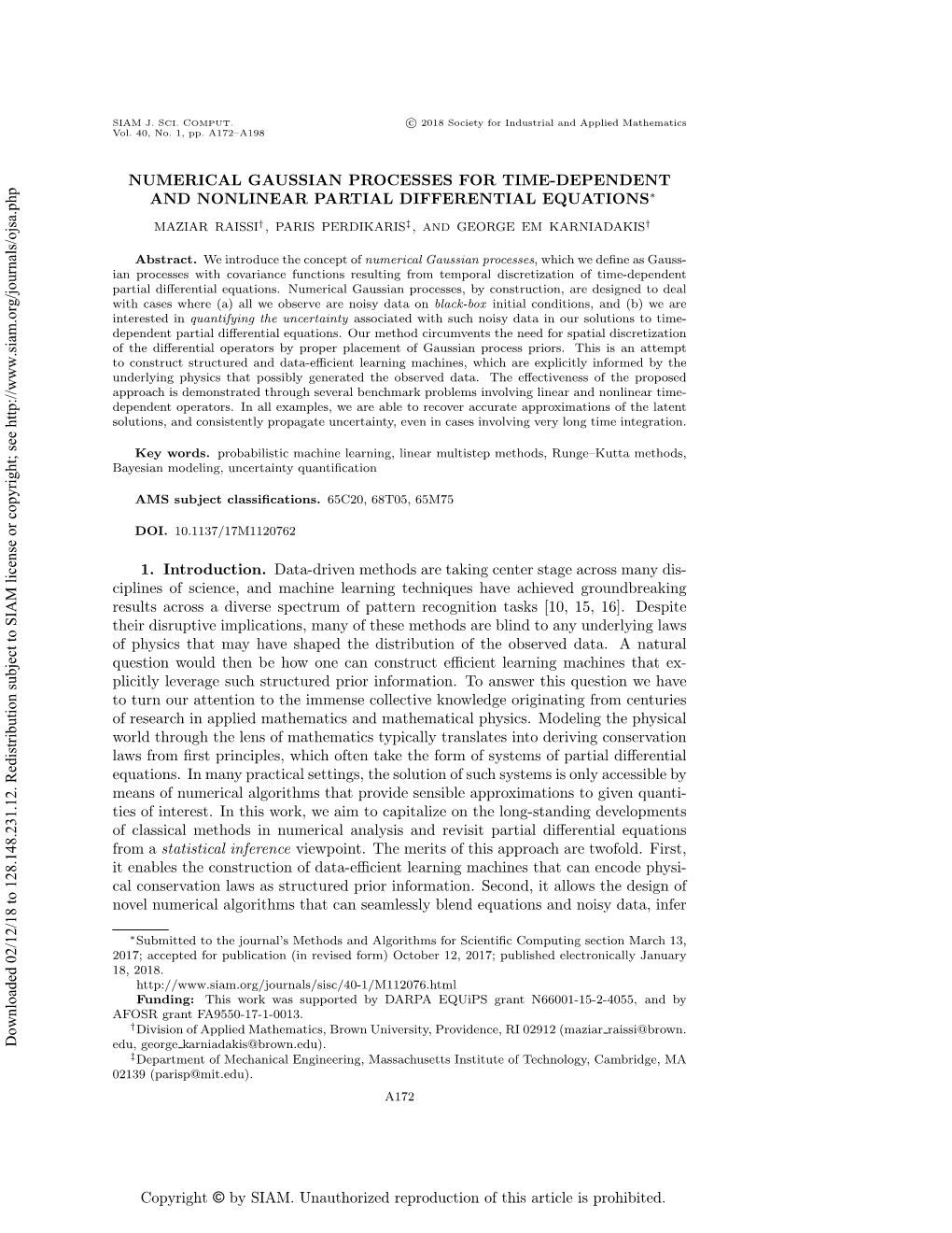 Numerical Gaussian Processes for Time-Dependent and Nonlinear Partial Differential Equations∗