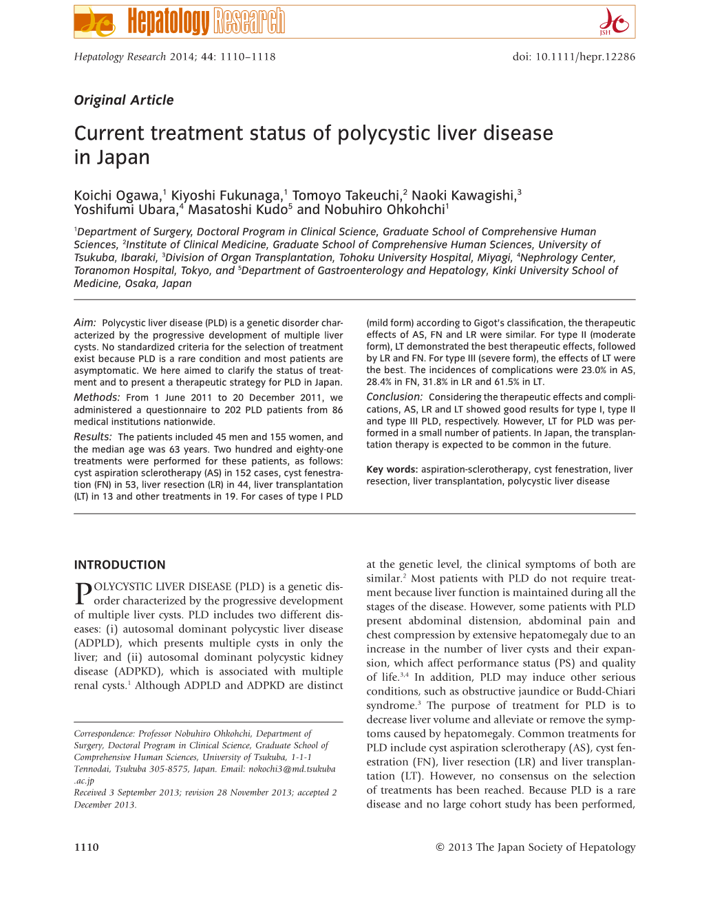 Current Treatment Status of Polycystic Liver Disease in Japan