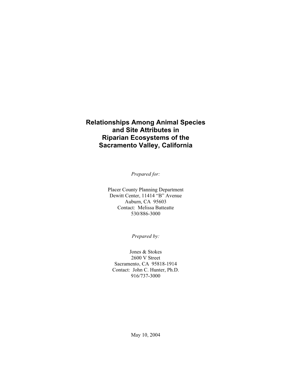 Relationships Among Animal Species and Site Attributes in Riparian Ecosystems of the Sacramento Valley, California