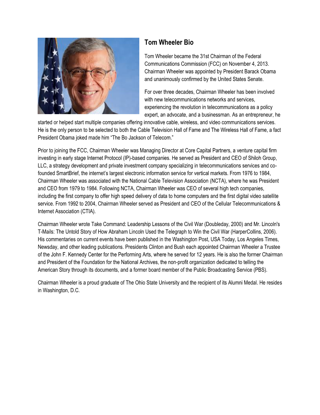 Tom Wheeler Bio