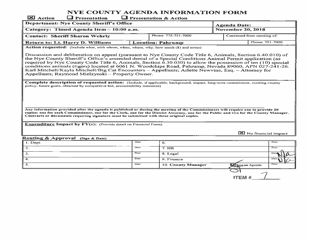 Nye County Agenda Information Form