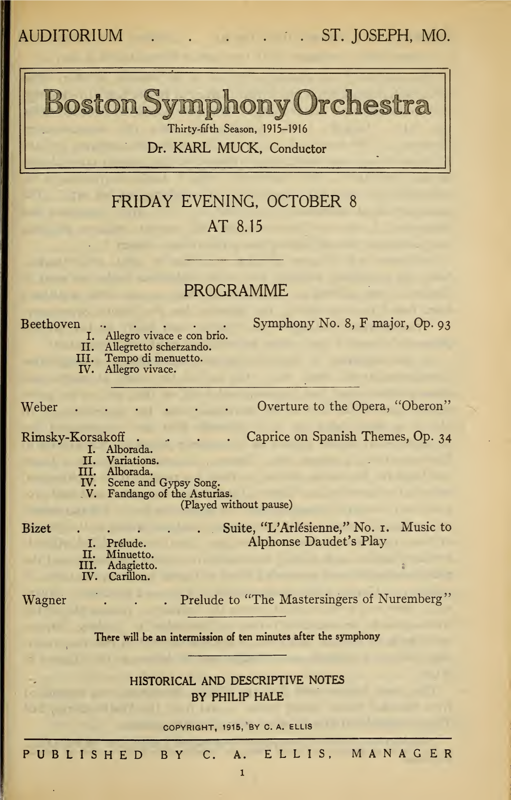 Boston Symphony Orchestra Concert Programs, Season 35,1915