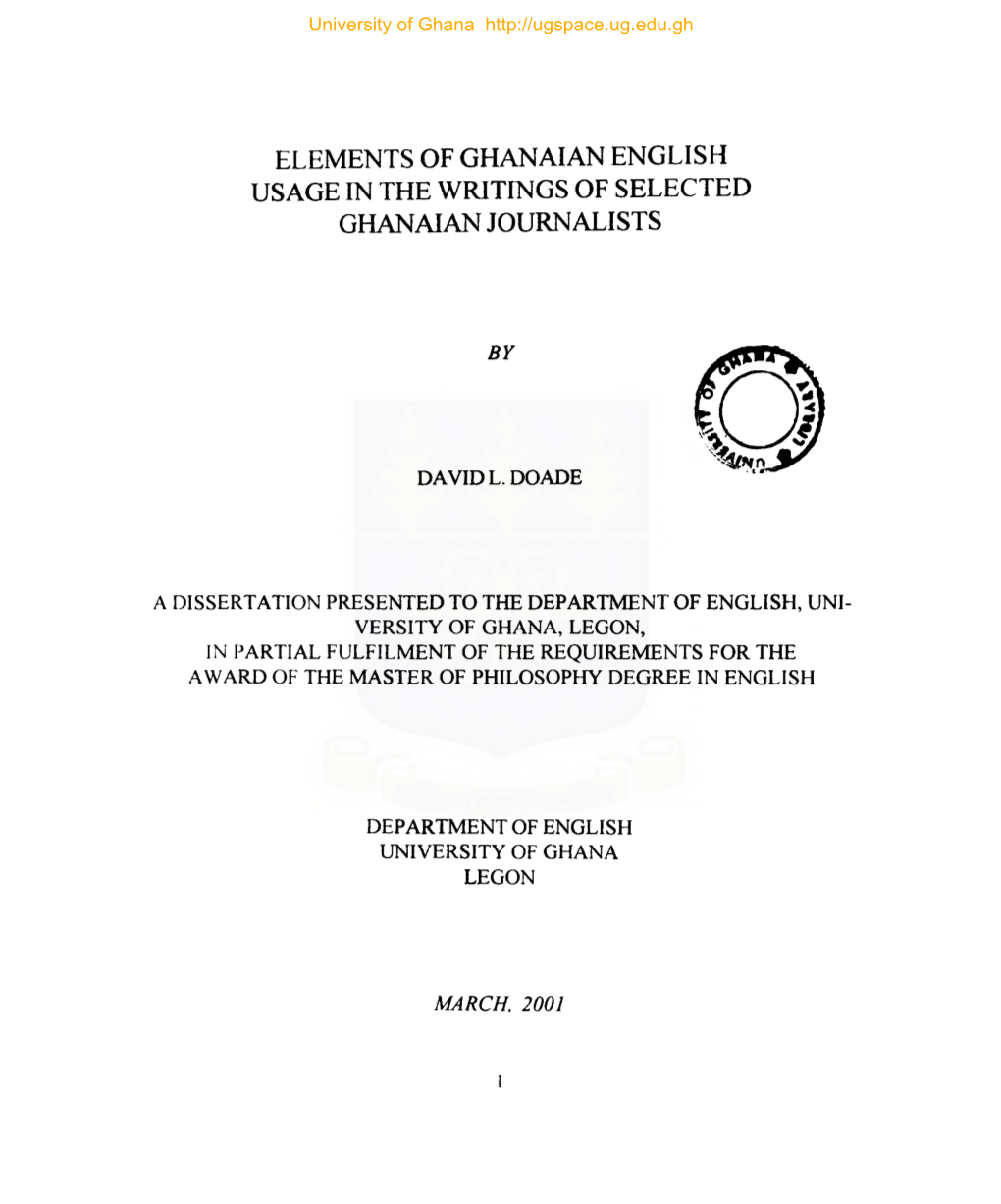 Elements of Ghanaian English Usage in the Writings of Selected Ghanaian Journalists