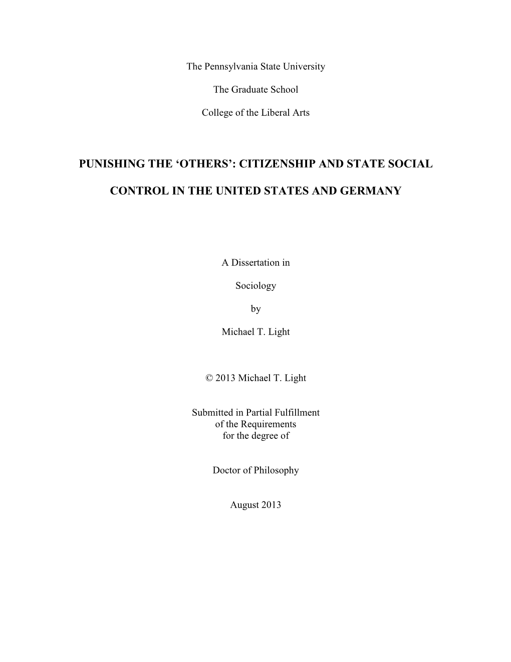 Citizenship and State Social Control in the United States and Germany