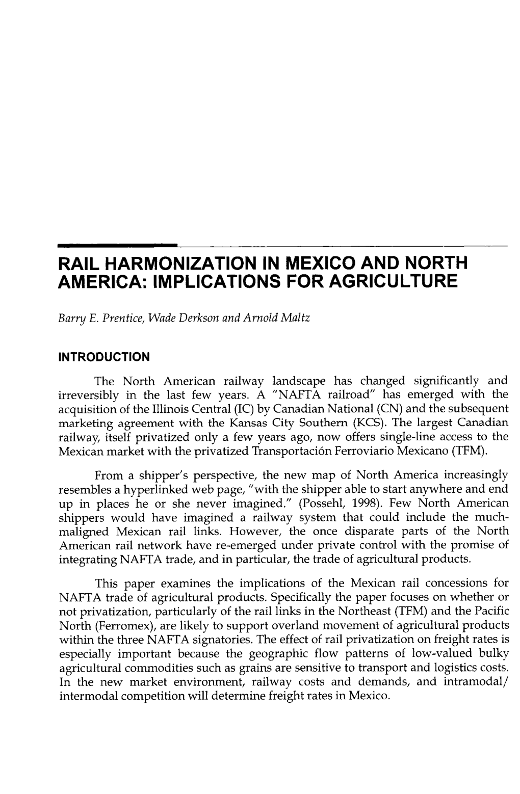 Rail Harmonization in Mexico and North America: Implications for Agriculture