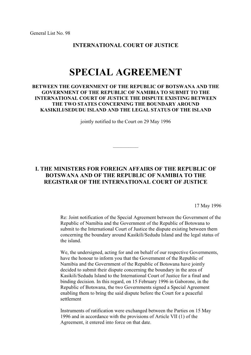 Special Agreement