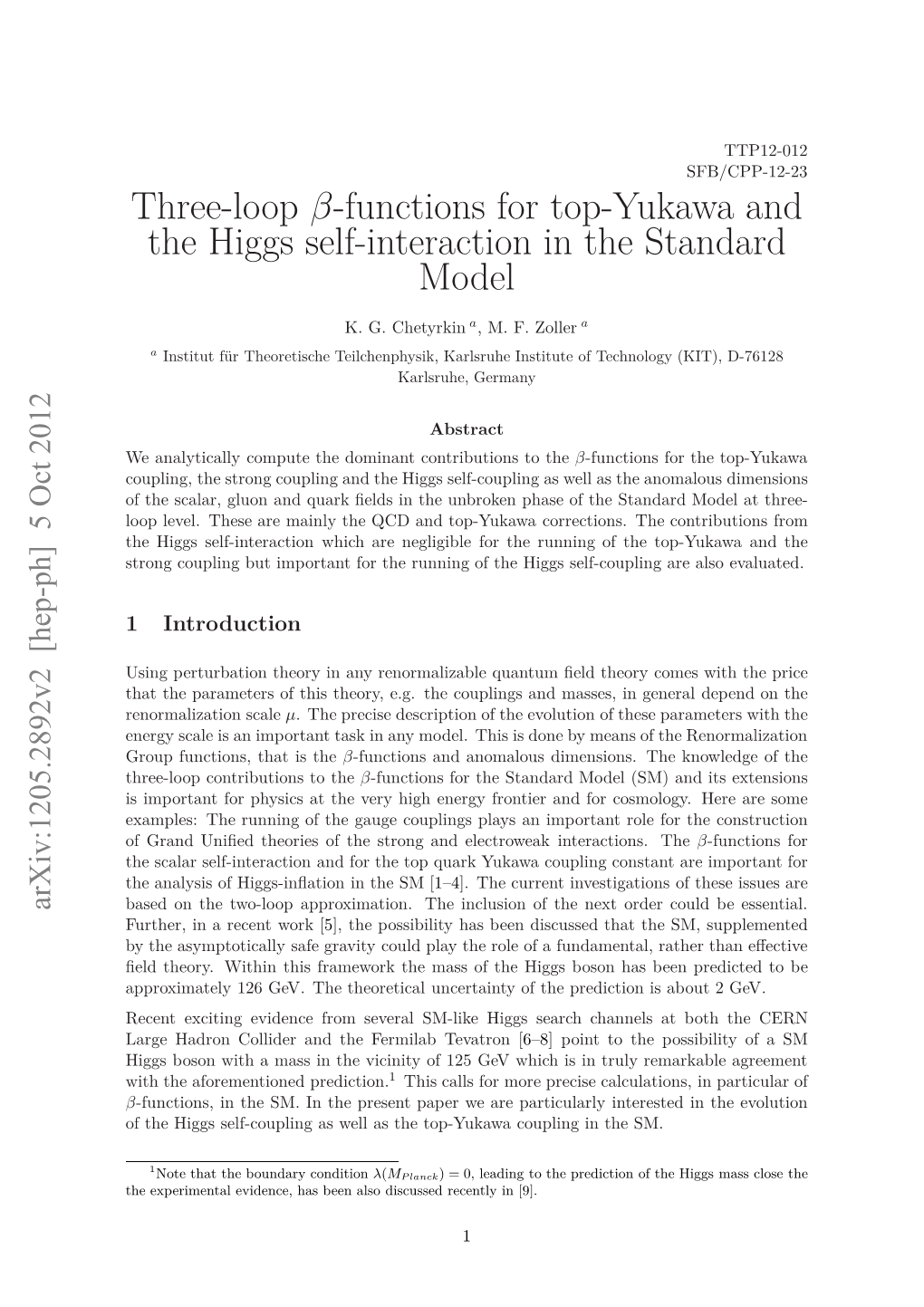 Three-Loop Β-Functions for Top-Yukawa and the Higgs Self