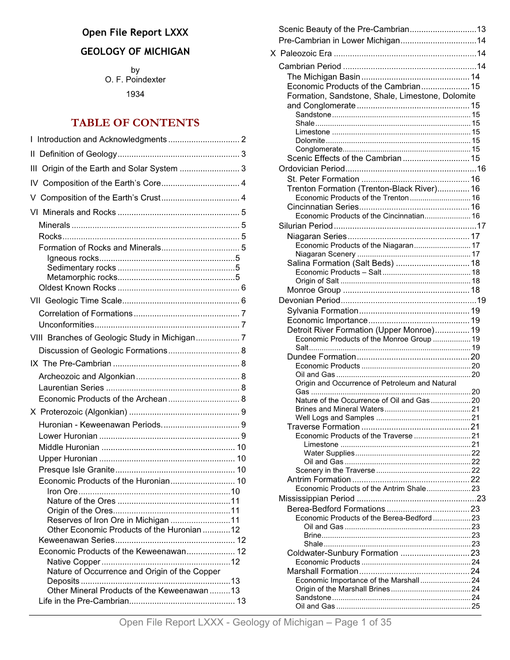 Open File Report LXXX GEOLOGY of MICHIGAN