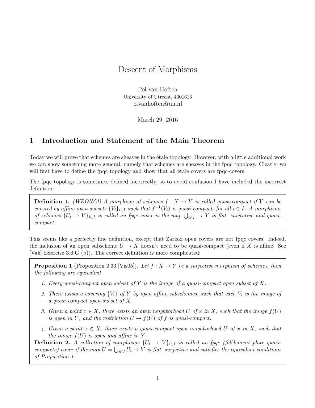 Descent of Morphisms