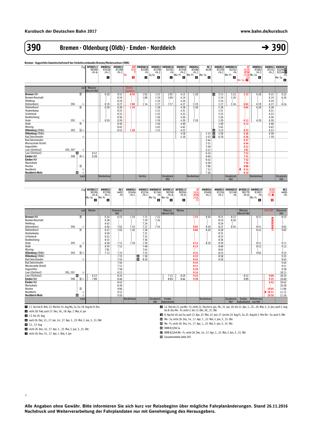 Bremen - Oldenburg (Oldb) - Emden - Norddeich � 390