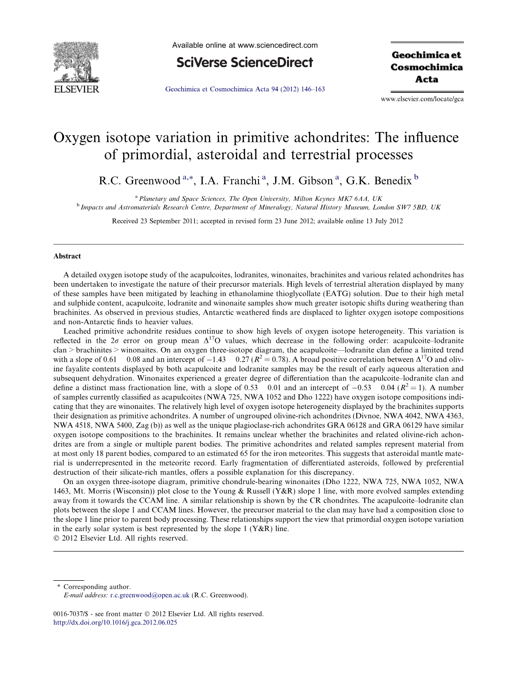 Oxygen Isotope Variation in Primitive Achondrites: the Inﬂuence of Primordial, Asteroidal and Terrestrial Processes