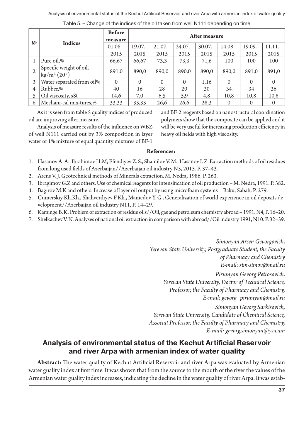 Analysis of Environmental Status of the Kechut Artificial Reservoir and River Arpa with Armenian Index of Water Quality