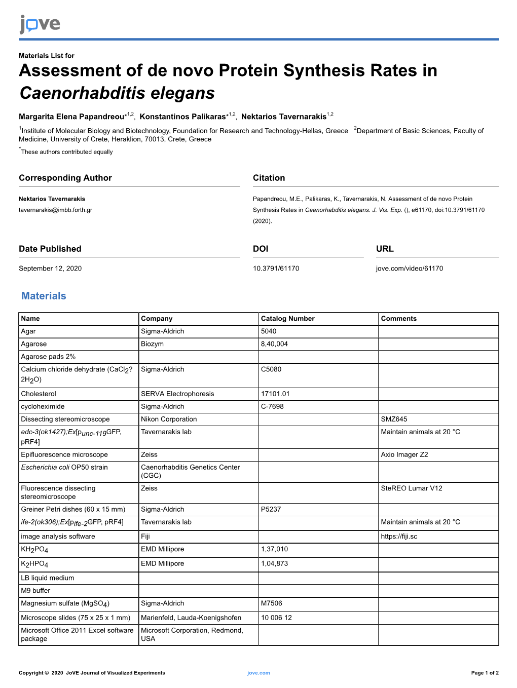 Assessment of De Novo Protein Synthesis Rates in Caenorhabditis Elegans