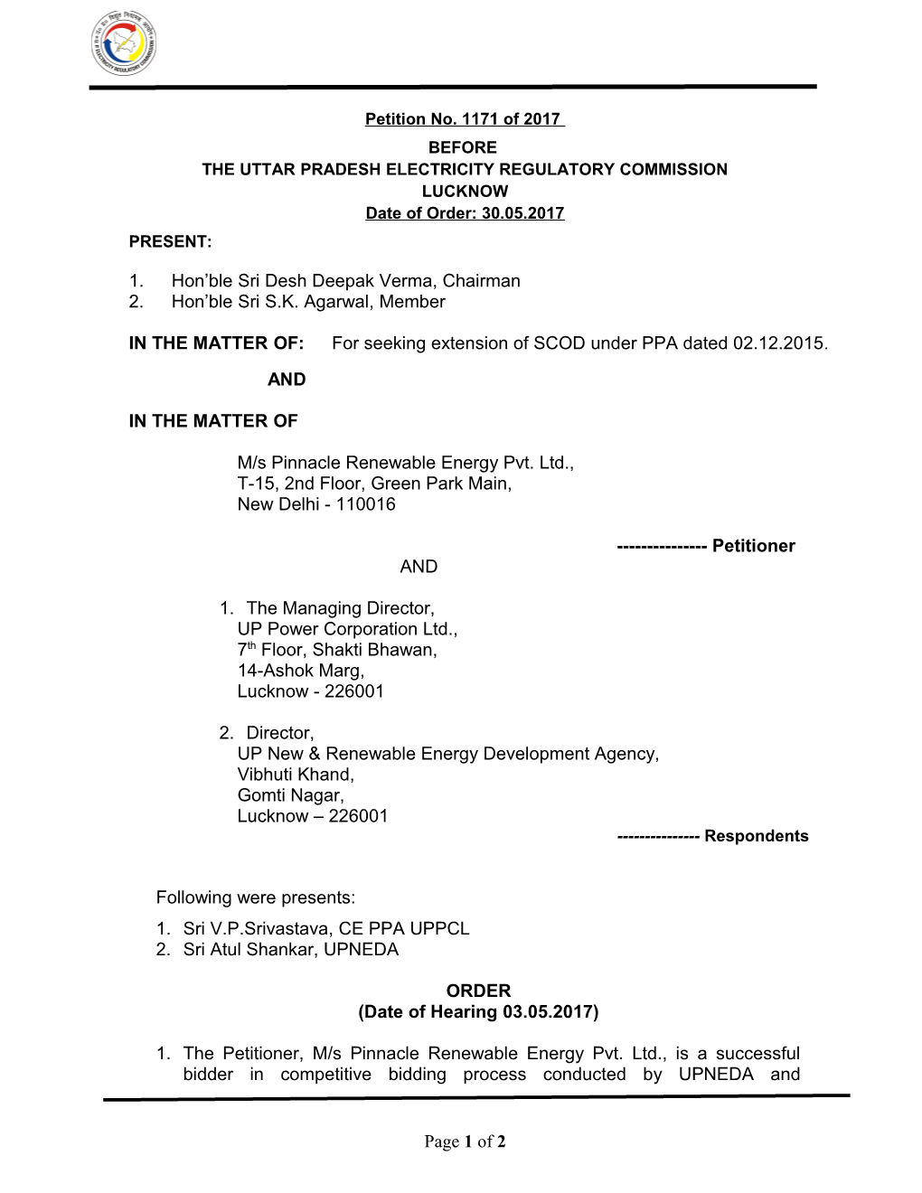 The Uttar Pradesh Electricity Regulatory Commission