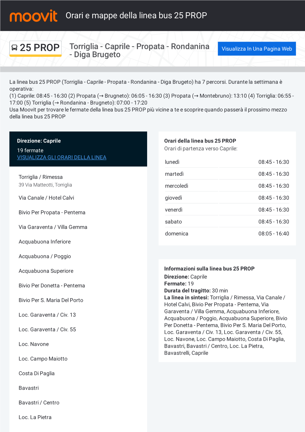Orari E Mappe Della Linea Bus 25 PROP