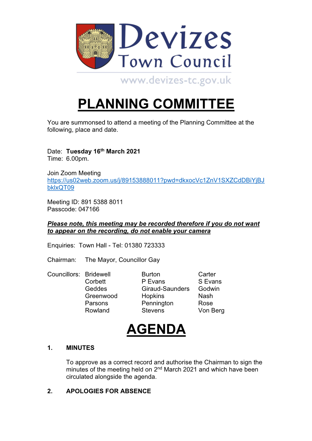 Planning Committee Agenda