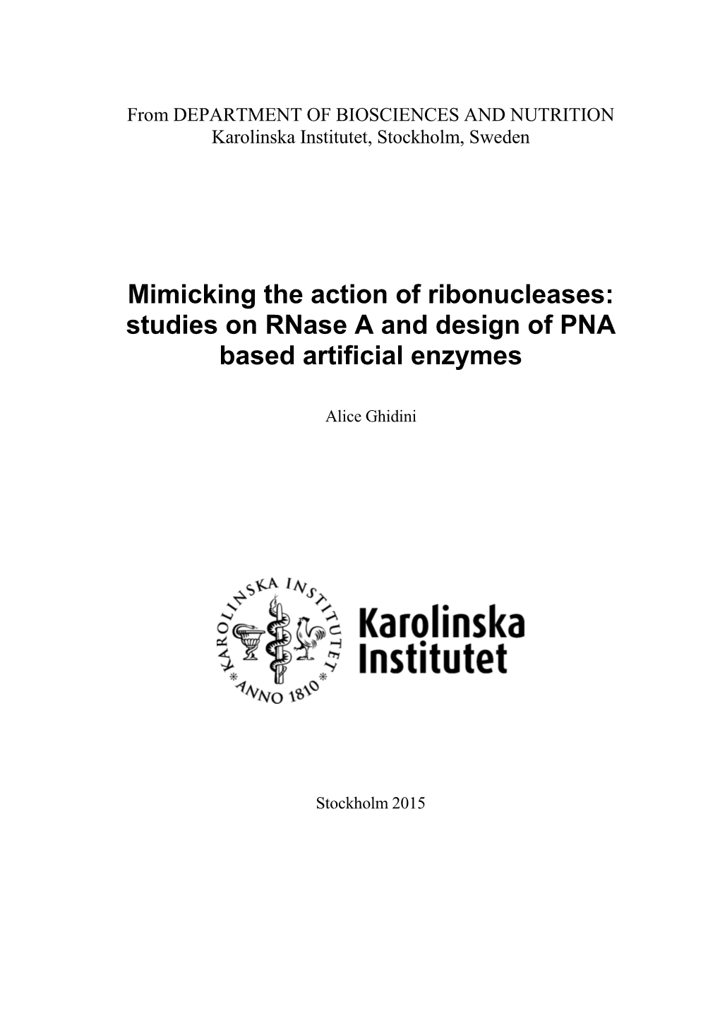 Mimicking the Action of Ribonucleases: Studies on Rnase a and Design of PNA Based Artificial Enzymes