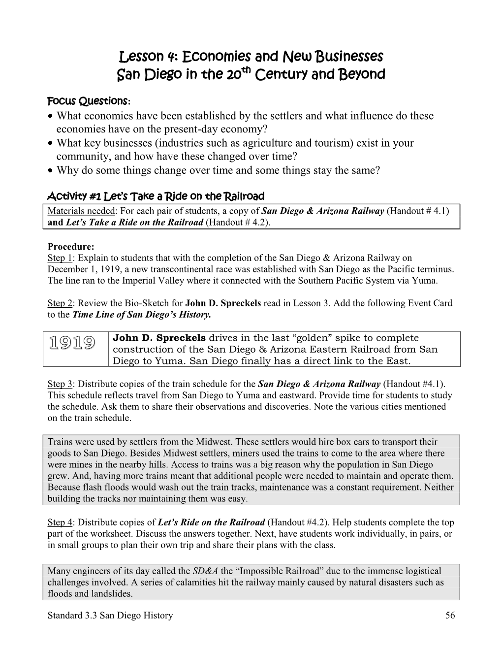 Lesson 4: Economies and New Businesses San Diego in the 20Th Century and Beyond