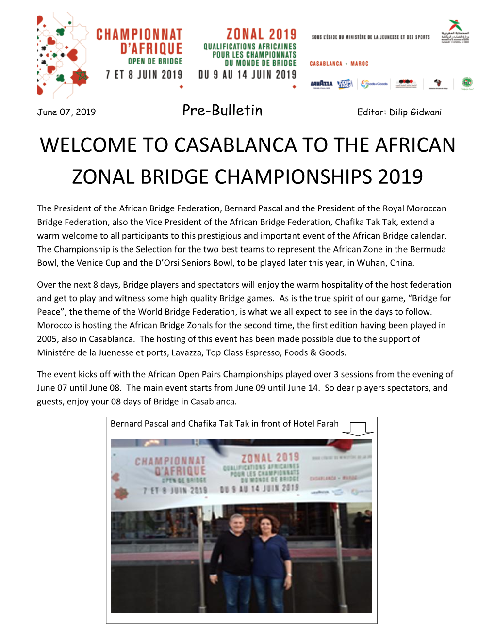 Casablanca to the African Zonal Bridge Championships 2019