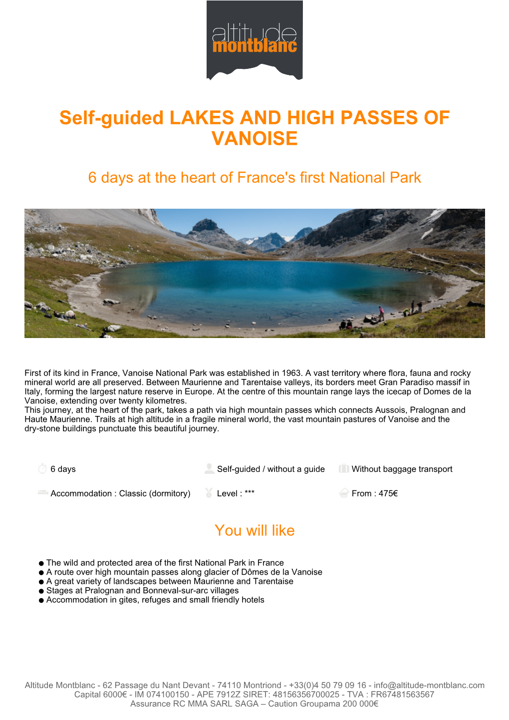 Self-Guided LAKES and HIGH PASSES of VANOISE