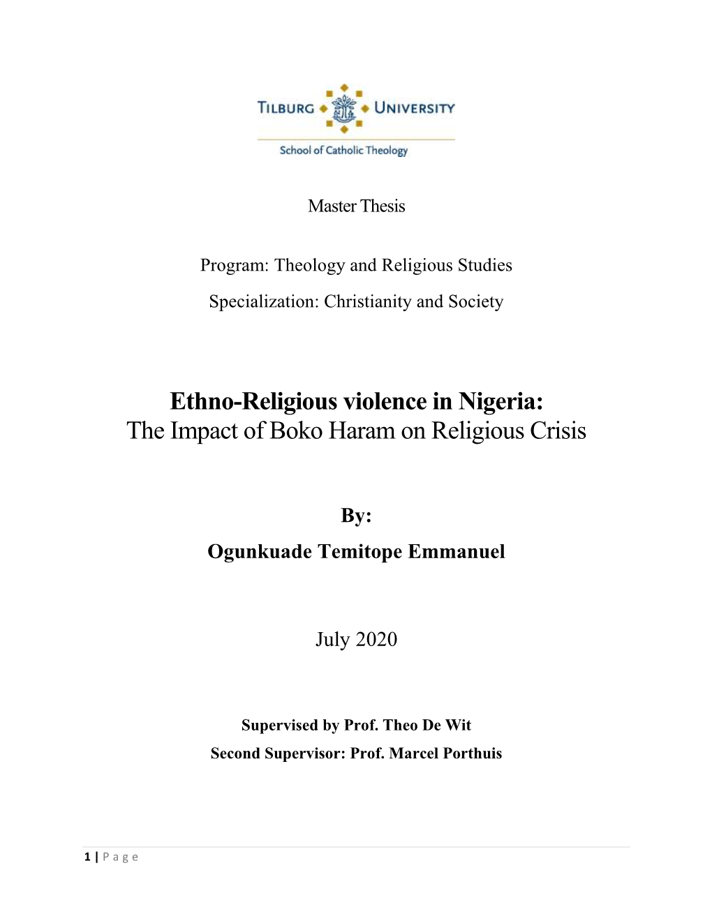 Ethno-Religious Violence in Nigeria: the Impact of Boko Haram on Religious Crisis