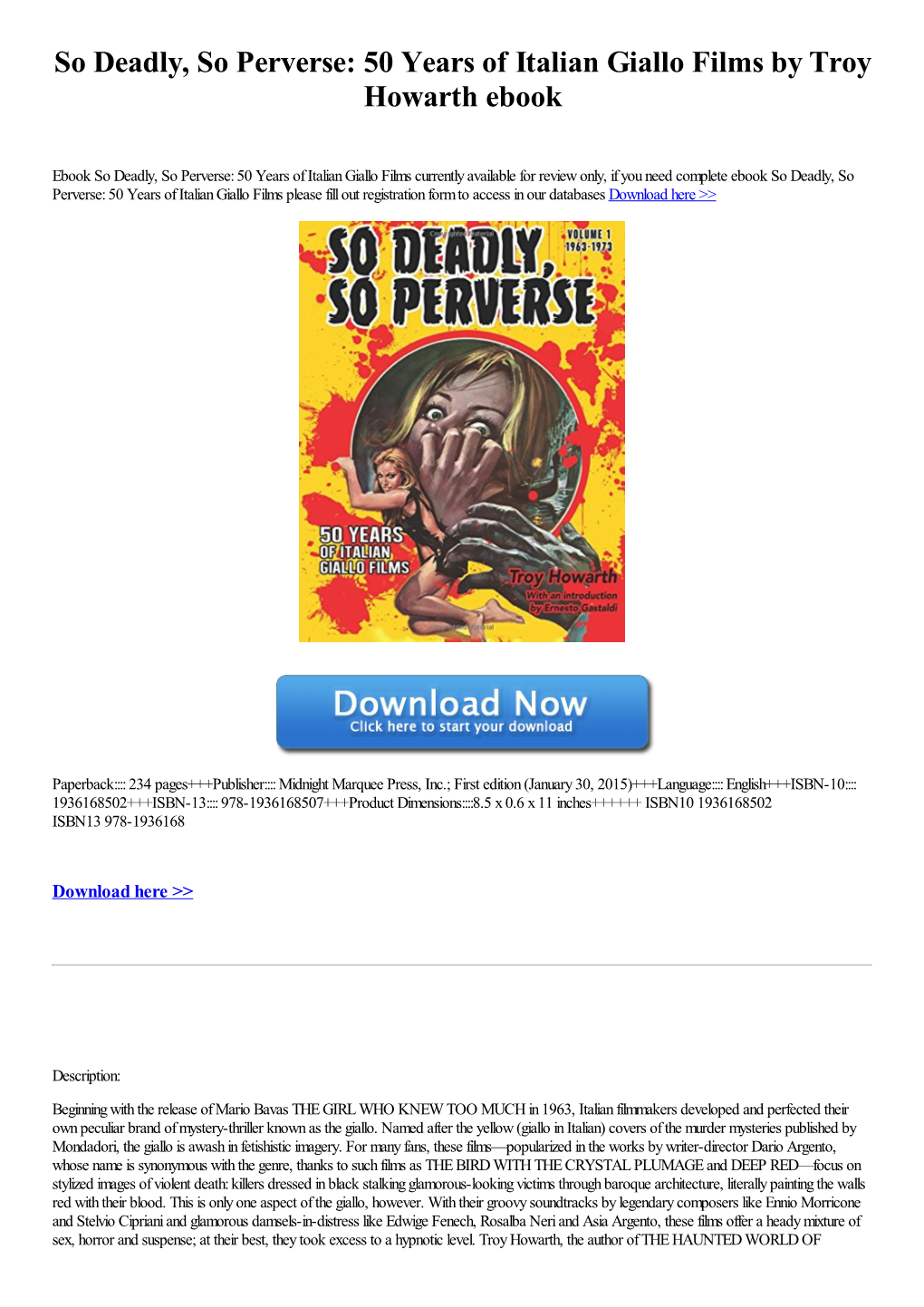 Download So Deadly, So Perverse: 50 Years of Italian Giallo Films By