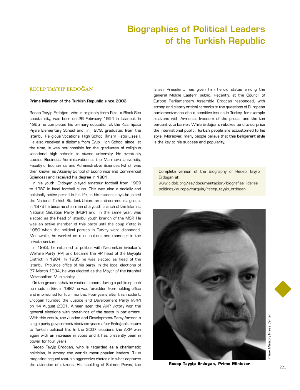 Biographies of Political Leaders of the Turkish Republic