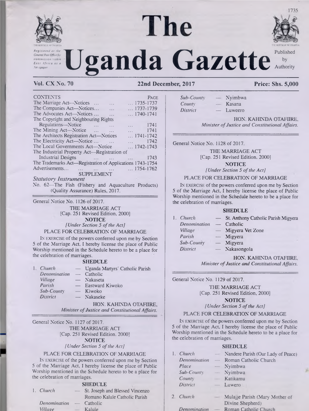 Uganda Gazette Authority Vol