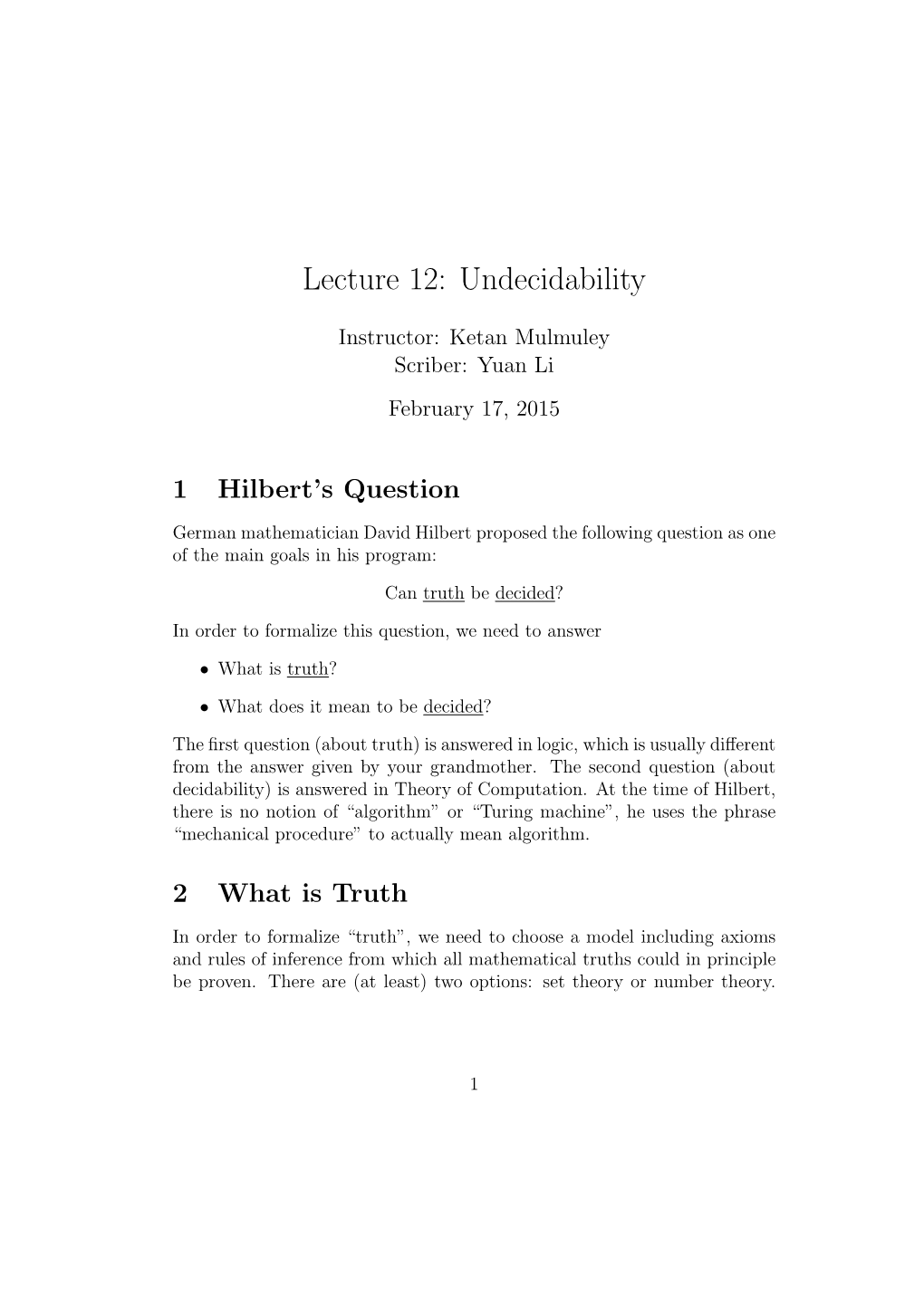 Lecture 12: Undecidability