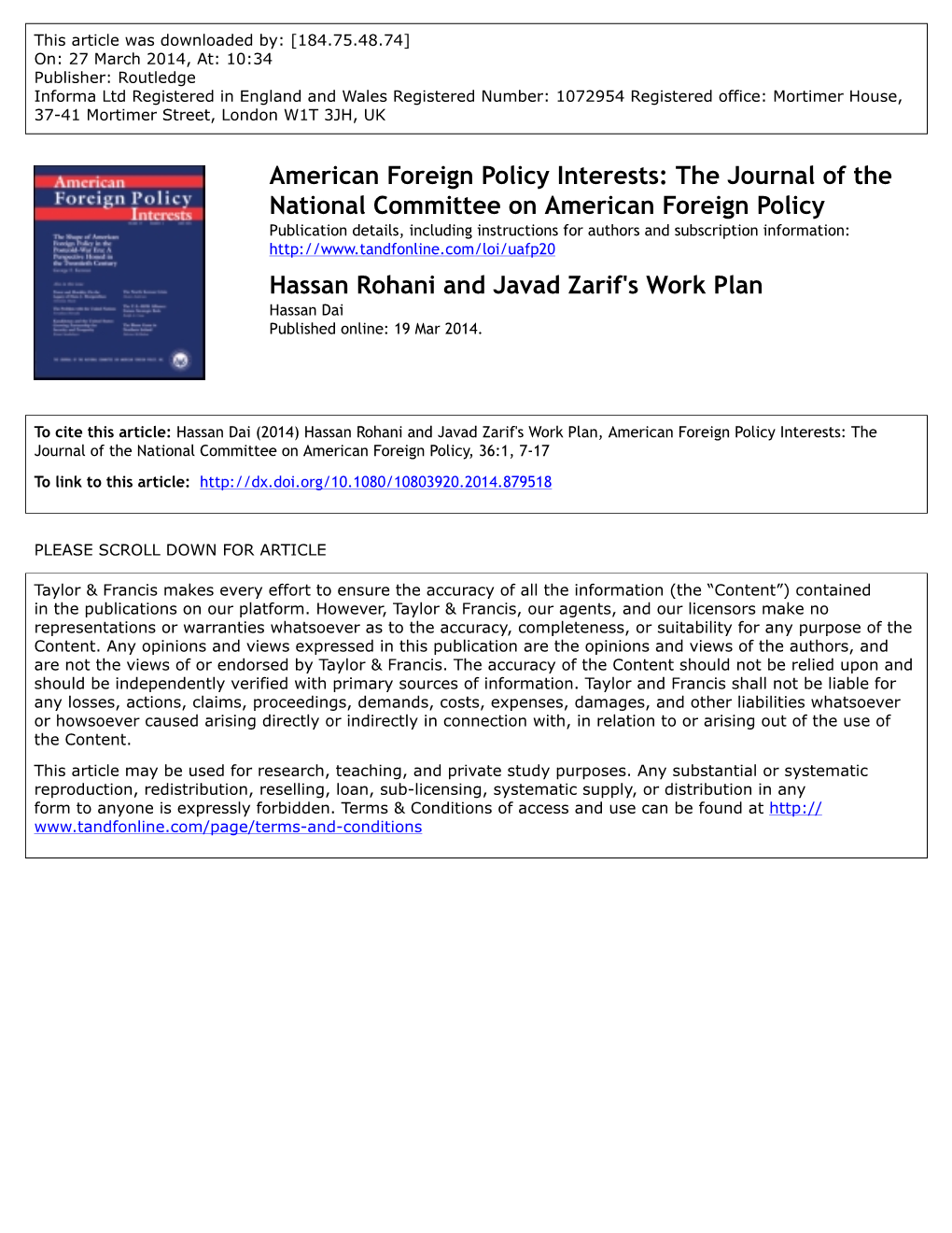 The Journal of the National Committee on American Foreign Policy