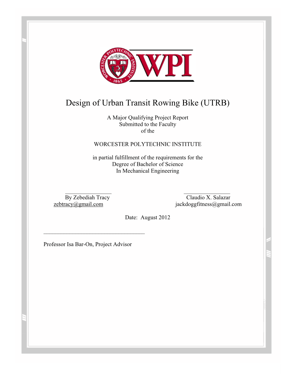 Design of Urban Transit Rowing Bike (UTRB)