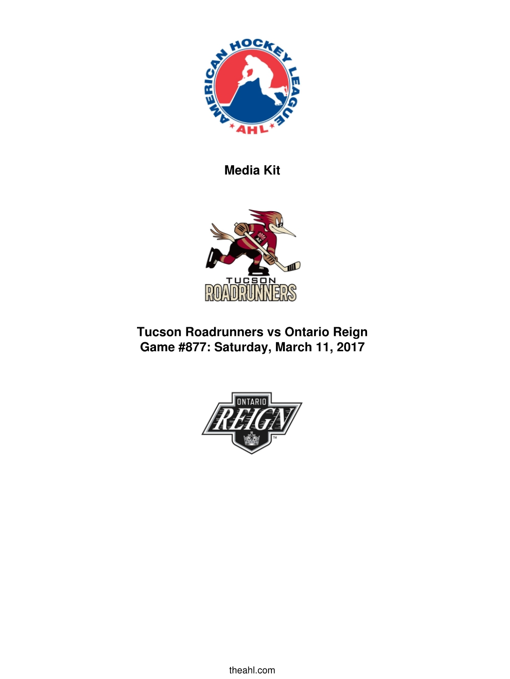 Media Kit Tucson Roadrunners Vs Ontario Reign Game #877