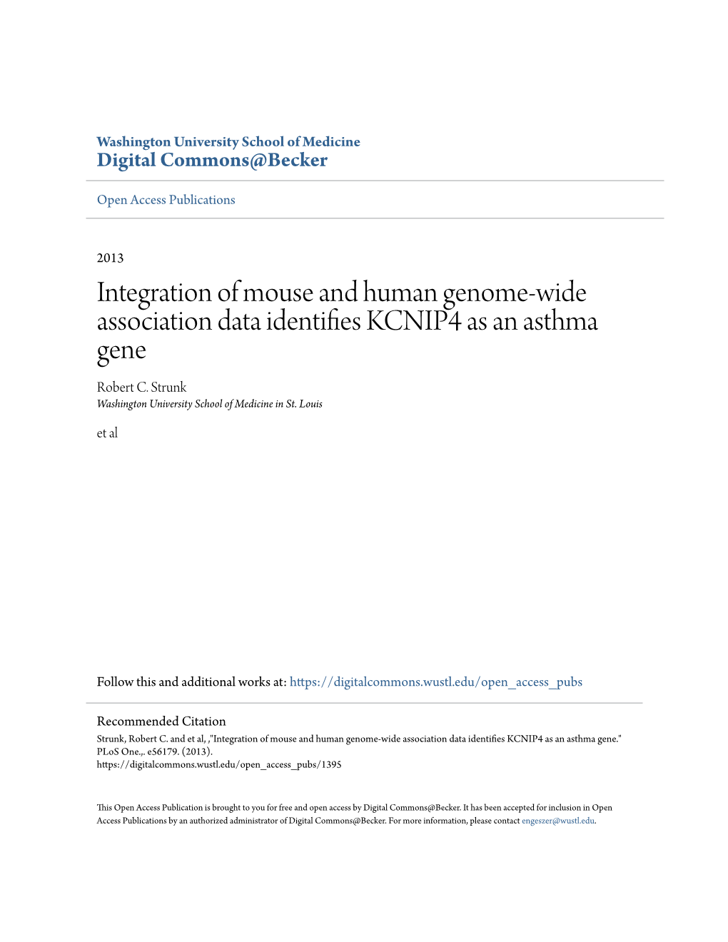 Integration of Mouse and Human Genome-Wide Association Data Identifies CK NIP4 As an Asthma Gene Robert C