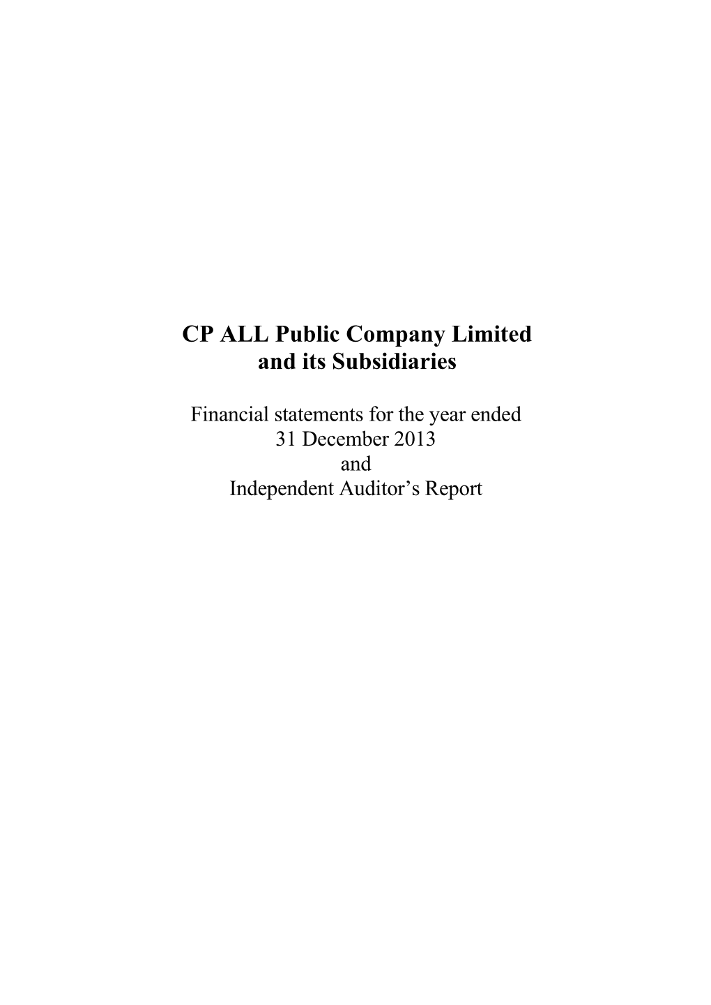 CP ALL Public Company Limited and Its Subsidiaries