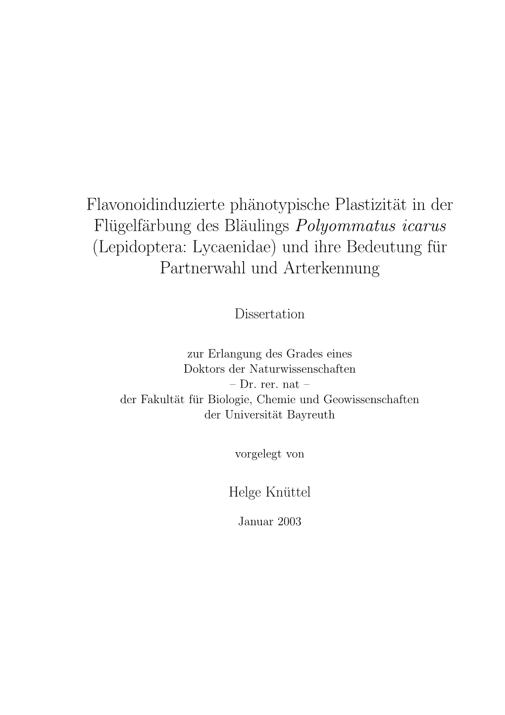 (Lepidoptera: Lycaenidae) Und Ihre Bedeutung Fur¨ Partnerwahl Und Arterkennung