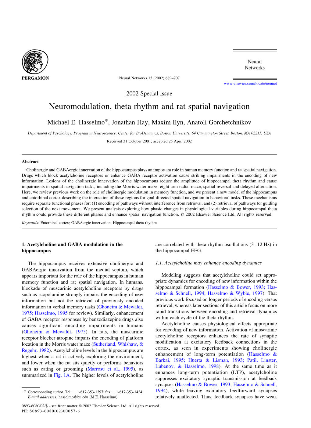 Neuromodulation, Theta Rhythm and Rat Spatial Navigation