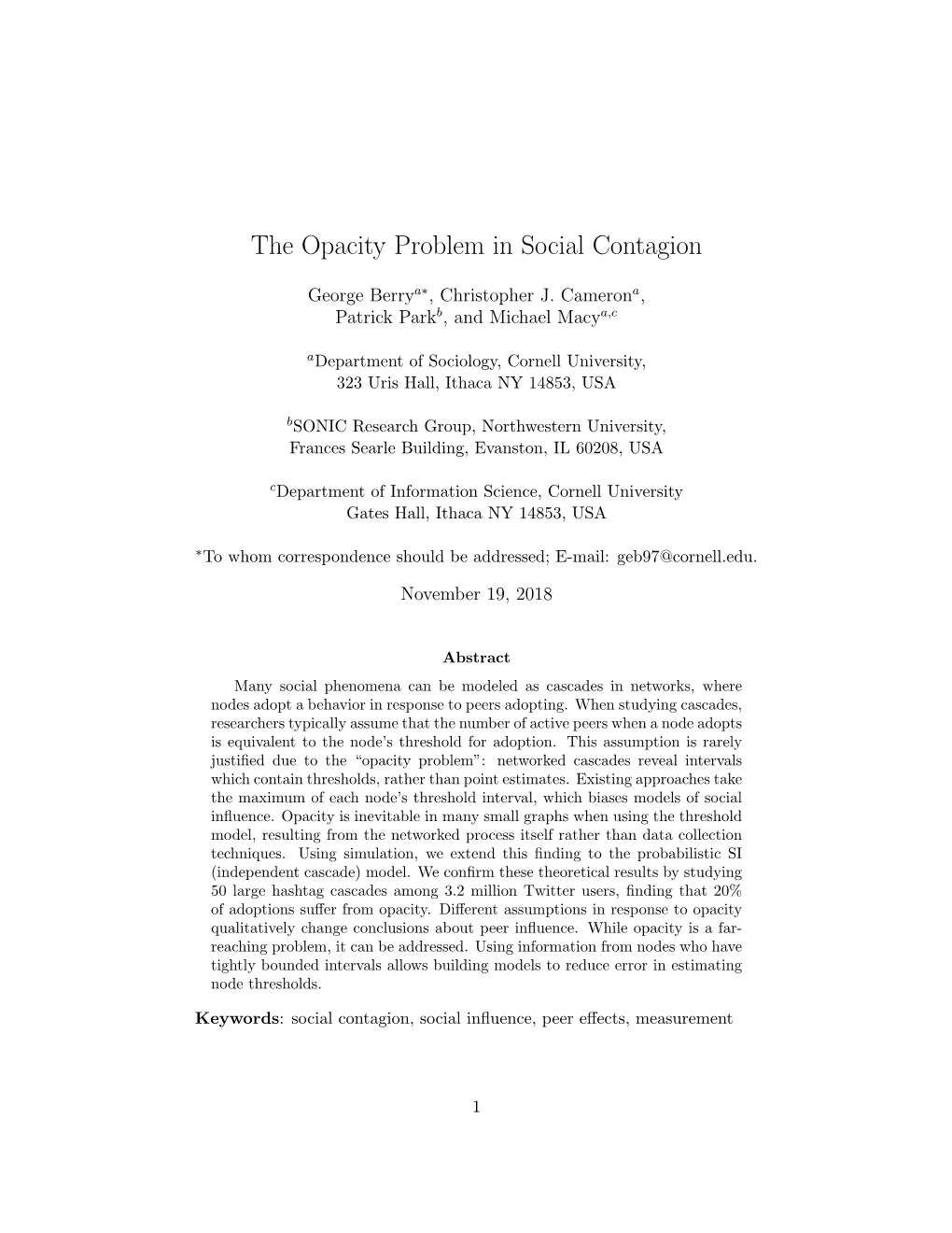 The Opacity Problem in Social Contagion