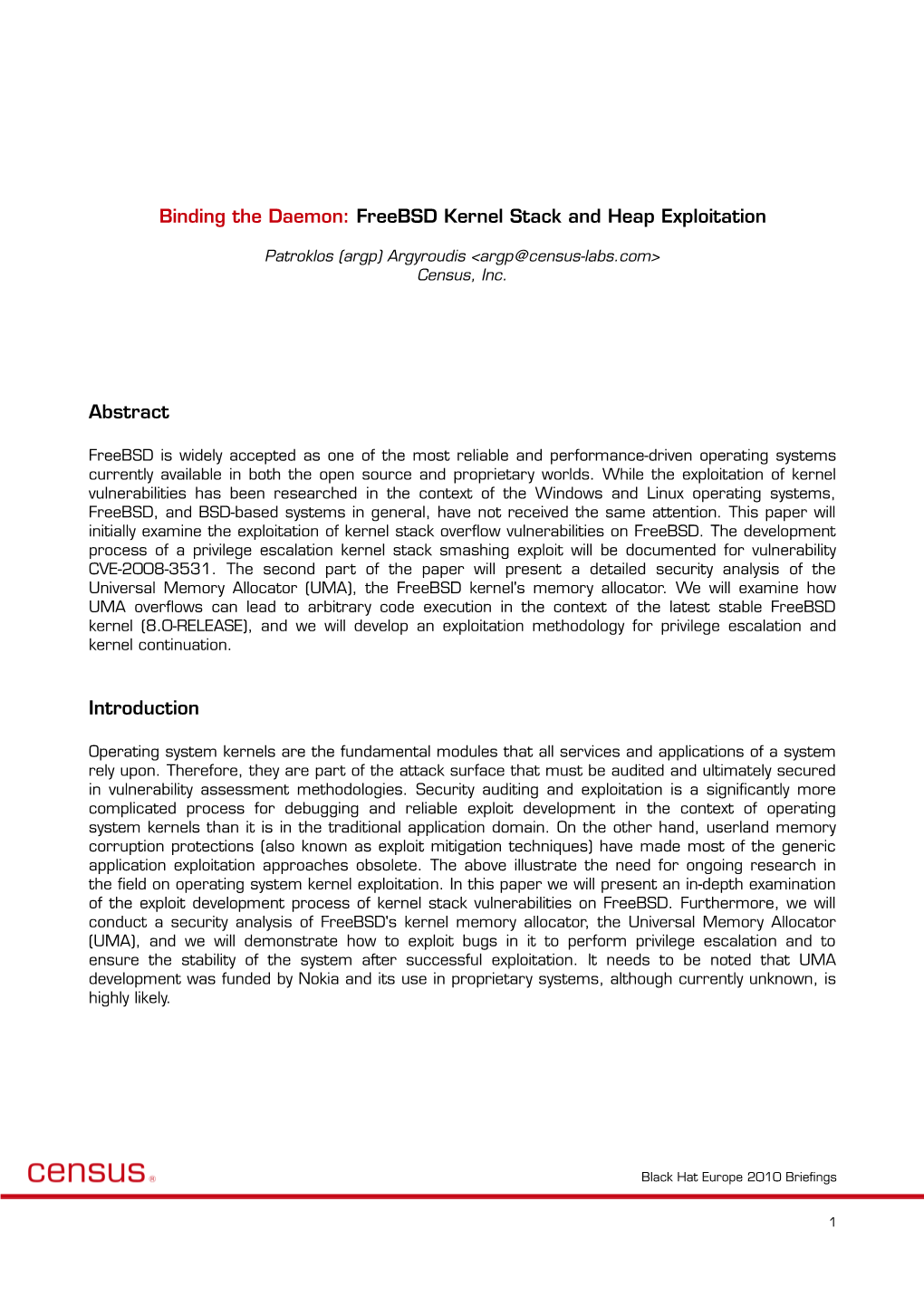 Freebsd Kernel Stack and Heap Exploitation Abstract Introduction