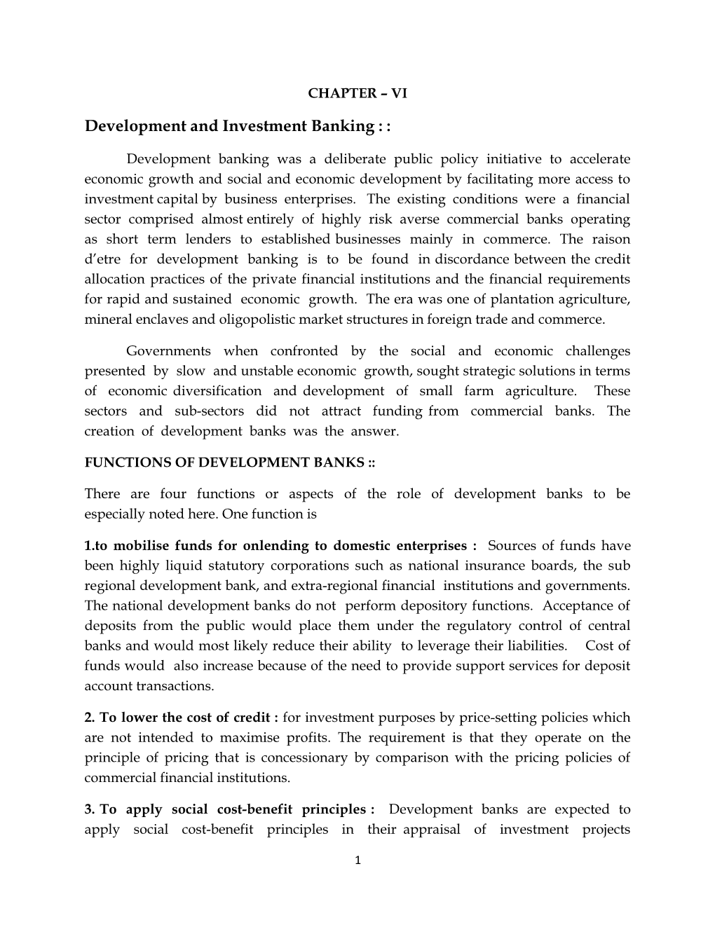 Development and Investment Banking :