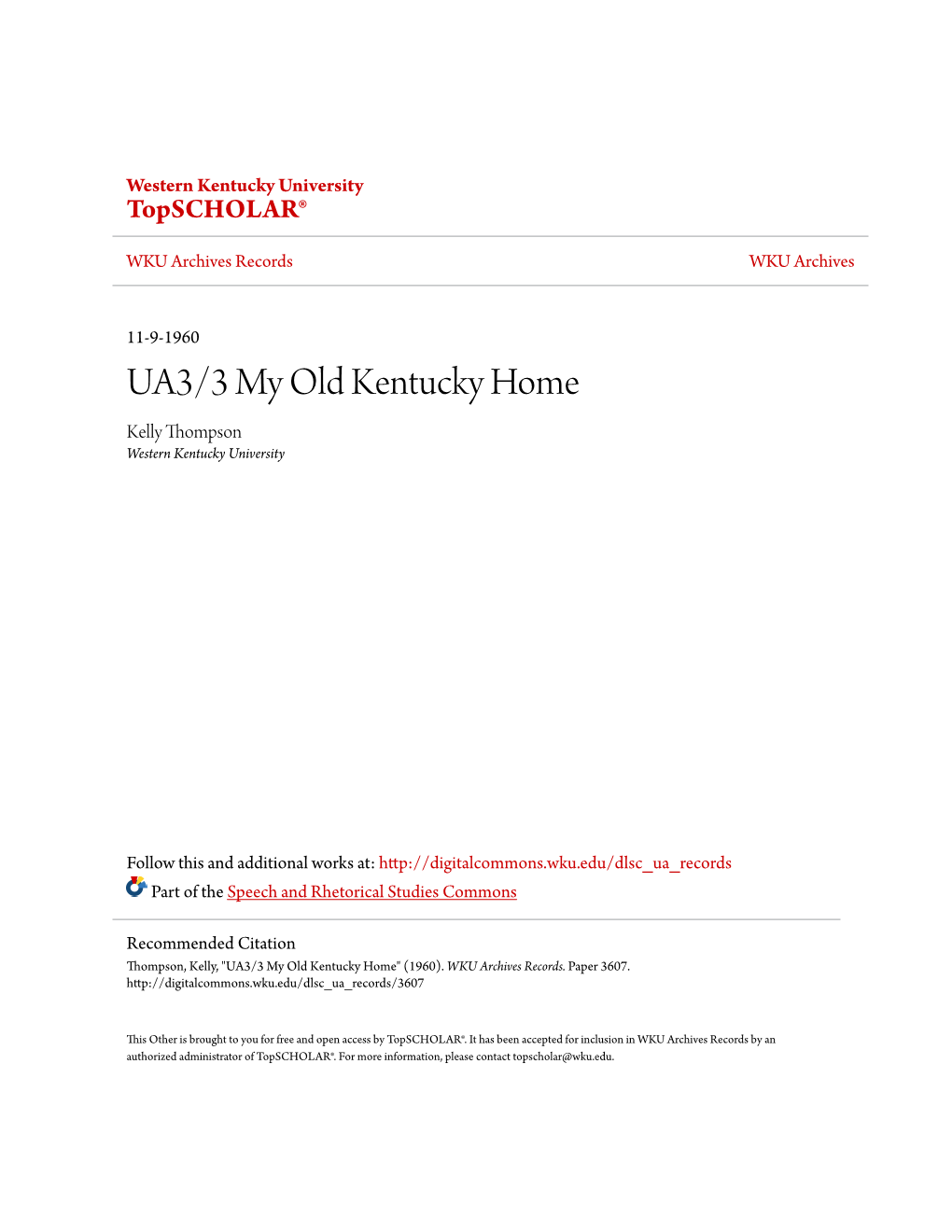 UA3/3 My Old Kentucky Home Kelly Thompson Western Kentucky University