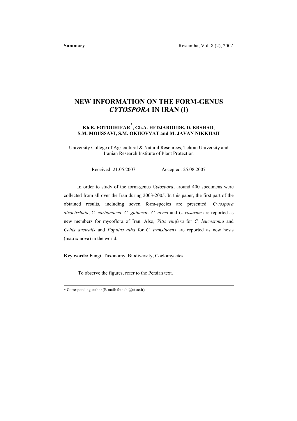 New Information on the Form-Genus Cytospora in Iran (I) 55