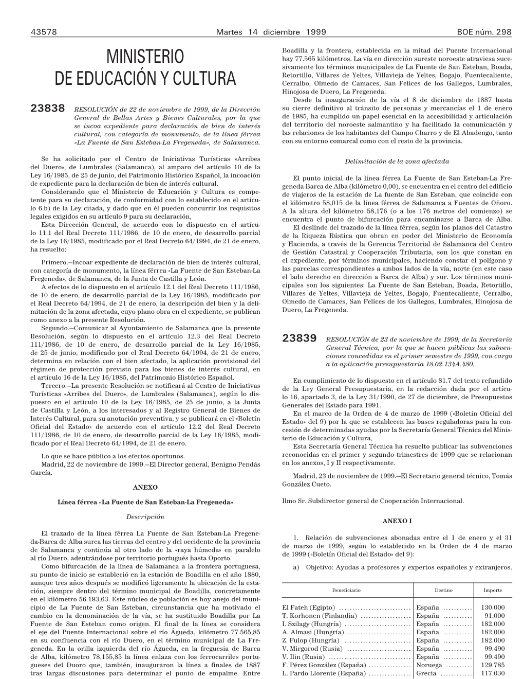 BOE 298 De 14/12/1999 Sec 3 Pag 43578 a 43578