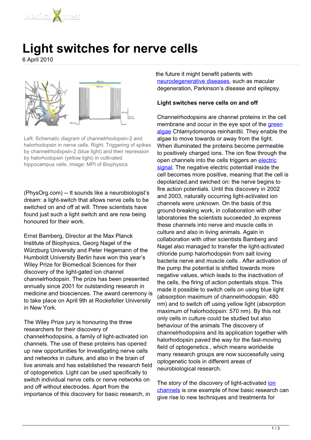 Light Switches for Nerve Cells 6 April 2010