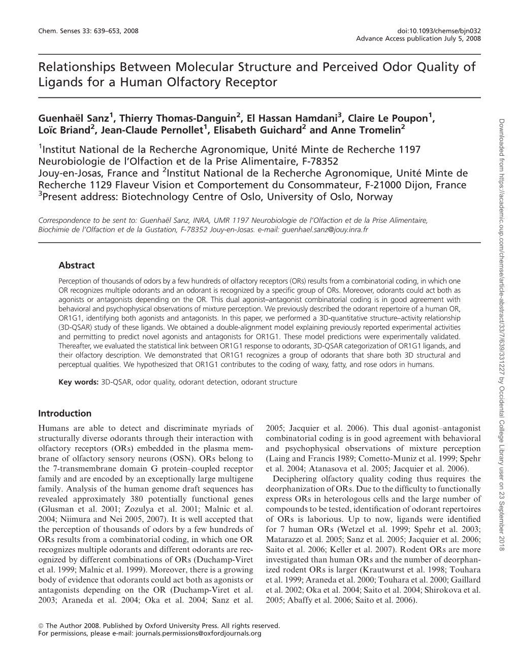 Relationships Between Molecular Structure and Perceived Odor Quality of Ligands for a Human Olfactory Receptor