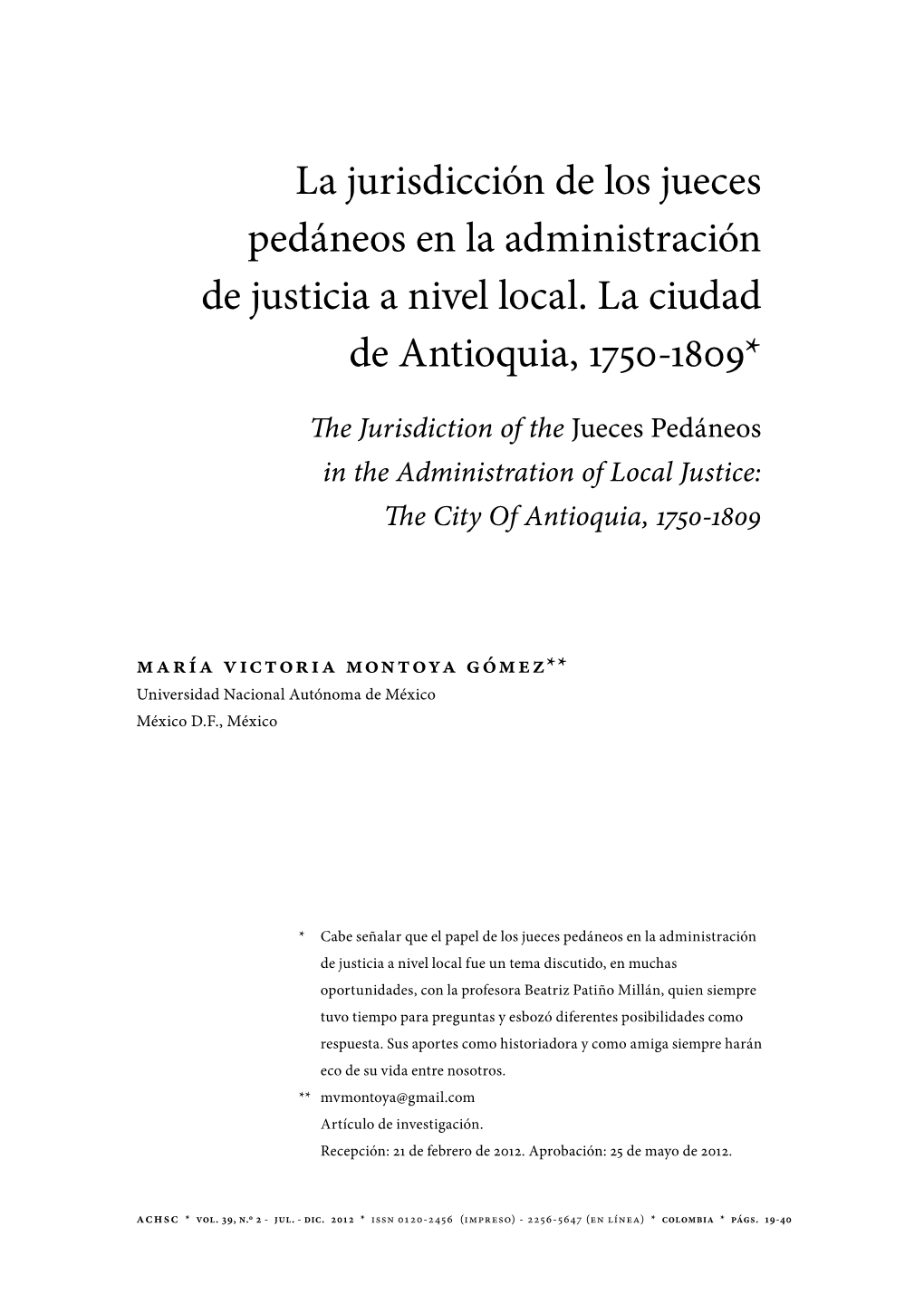 La Jurisdicción De Los Jueces Pedáneos En La Administración De Justicia a Nivel Local