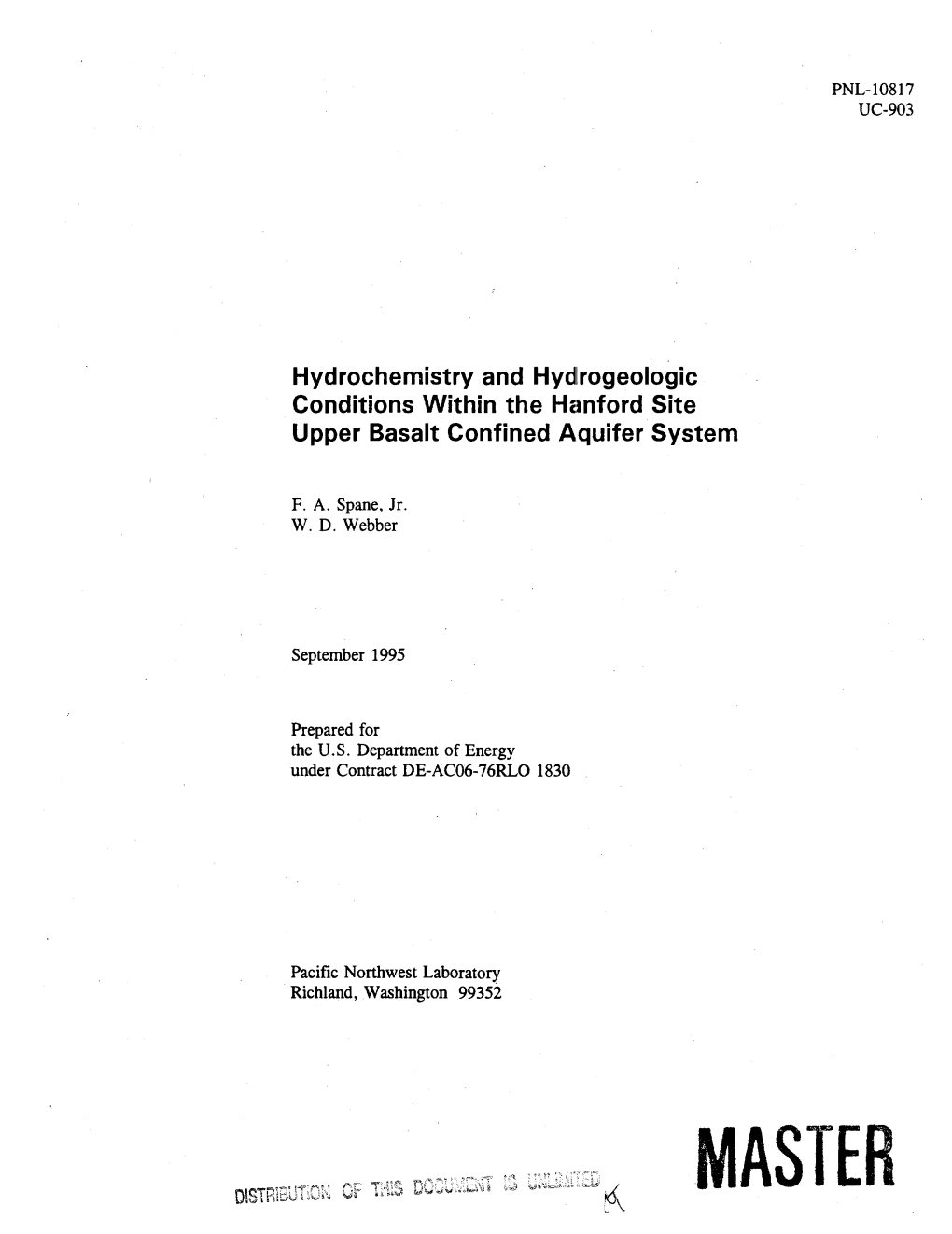 Hydrochemistry and Hydrogeologic Conditions Within the Hanford Site Upper Basalt Confined Aquifer System