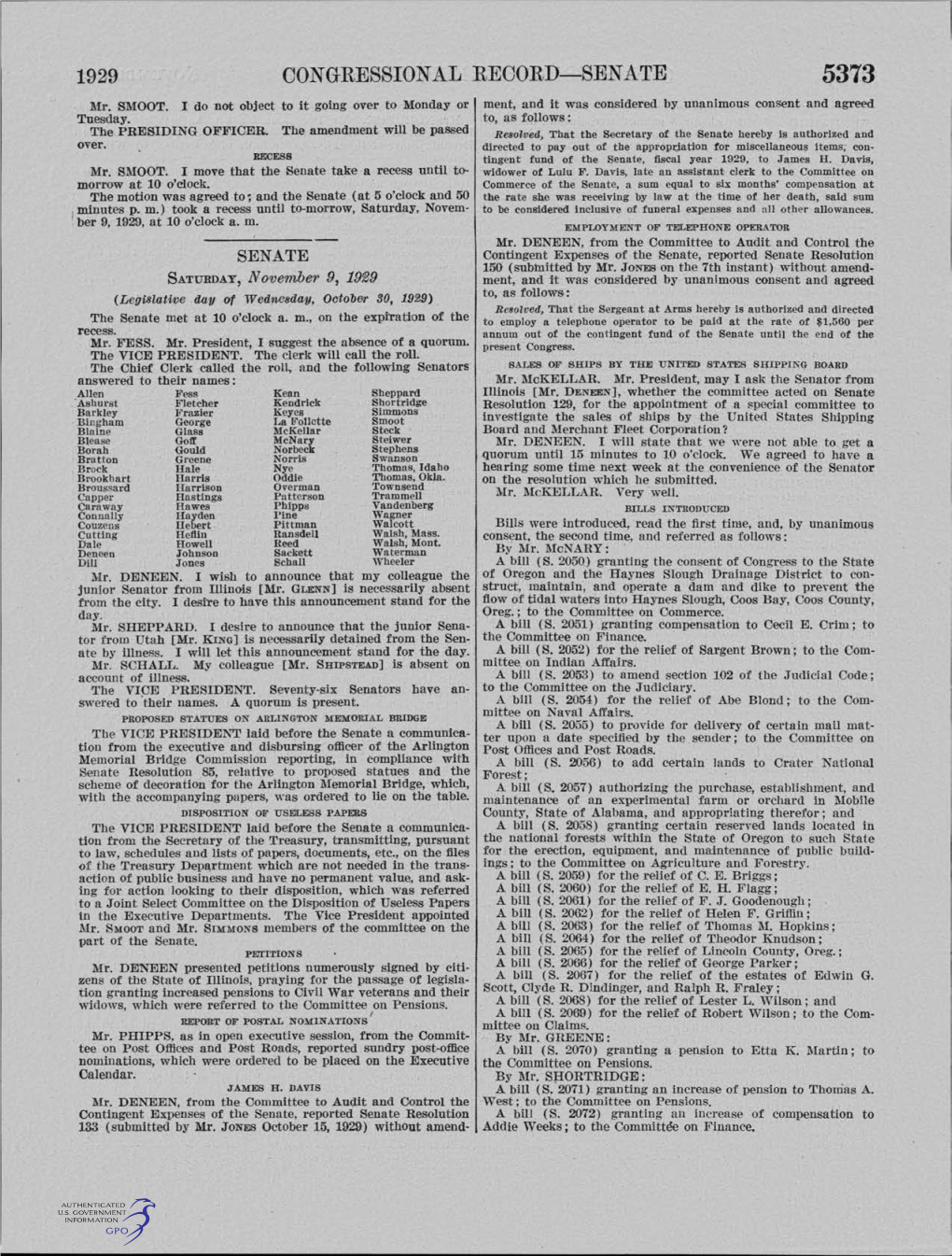 1929 CONGRESSIONAL RECORD- SENATE 5373 1\Fr