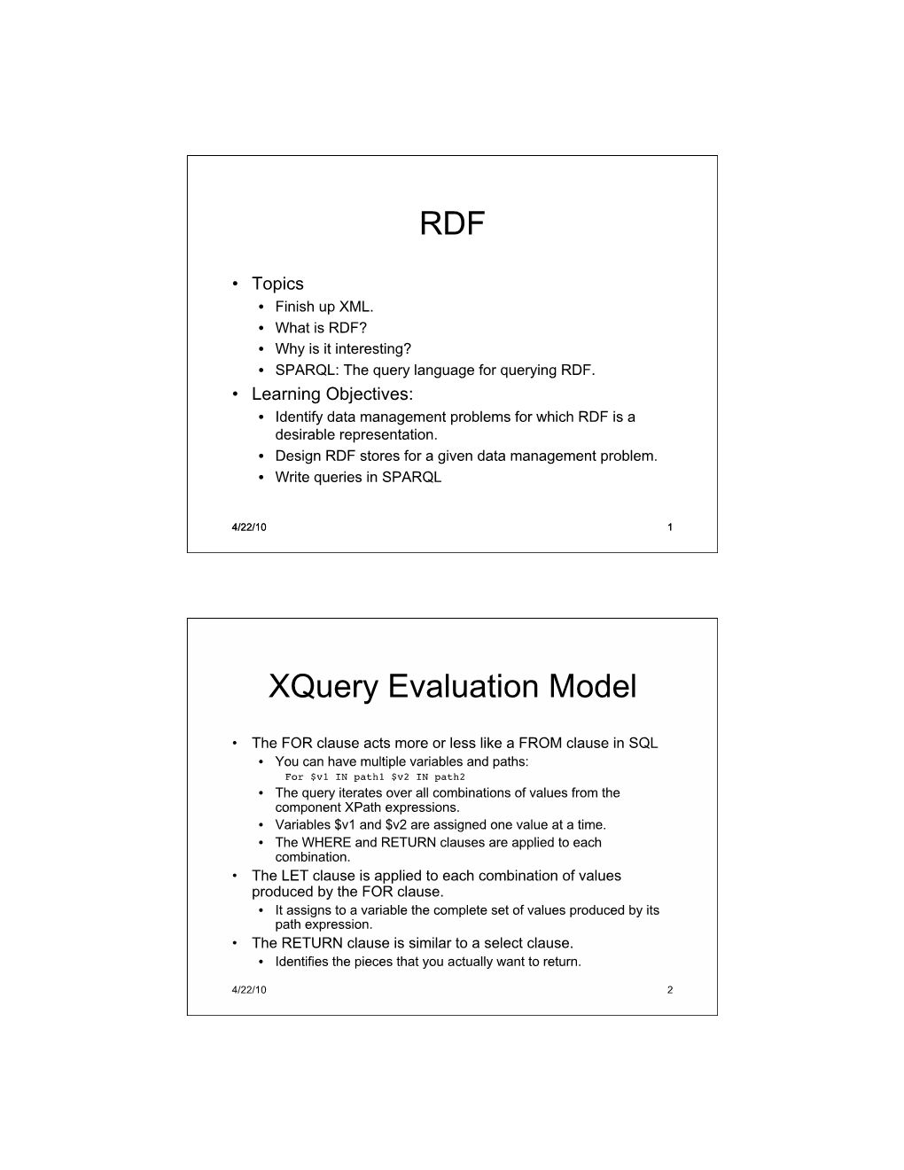 RDF Xquery Evaluation Model
