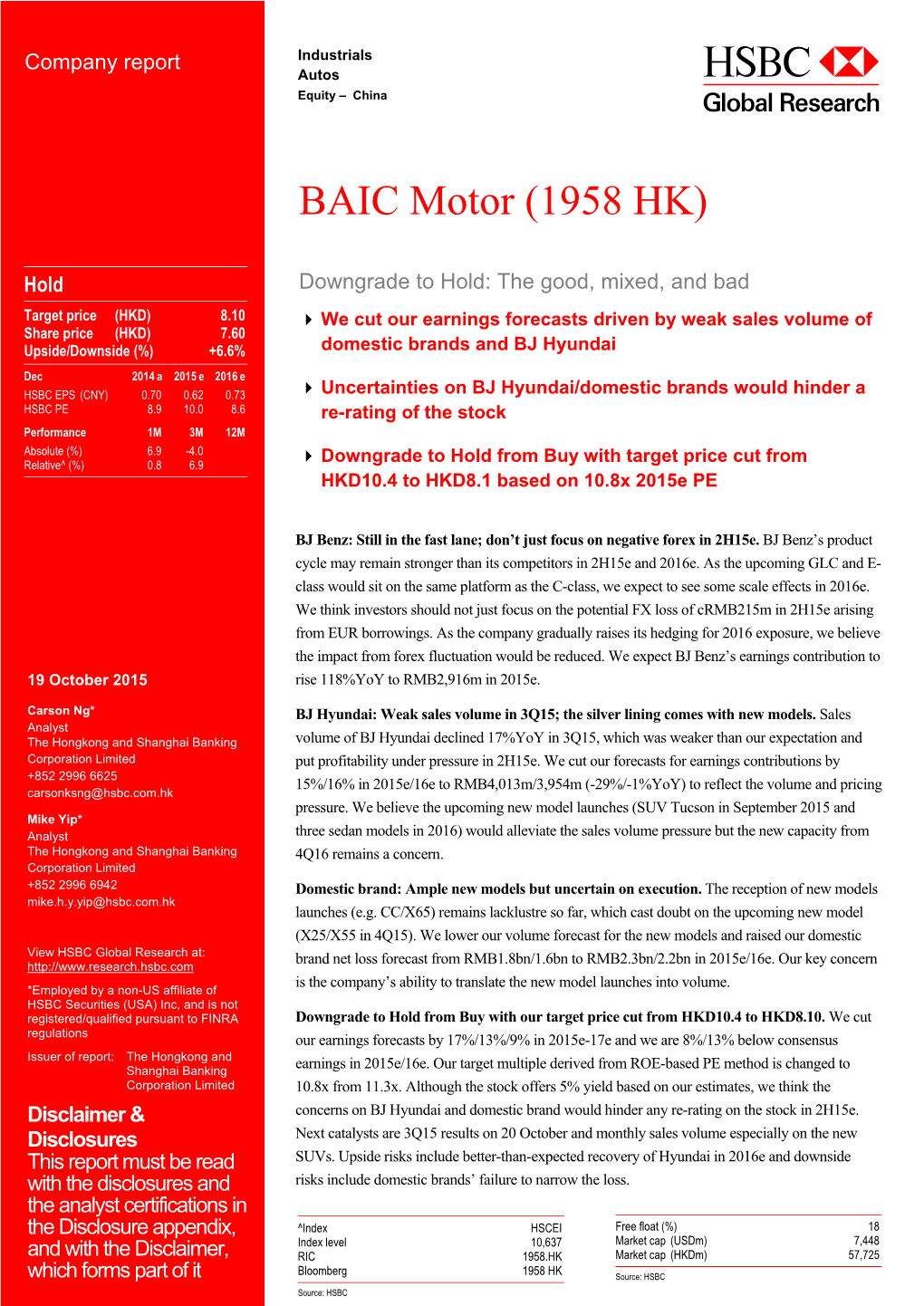 BAIC Motor (1958 HK)-Downgrade to Hold: the Good, Mixed, And