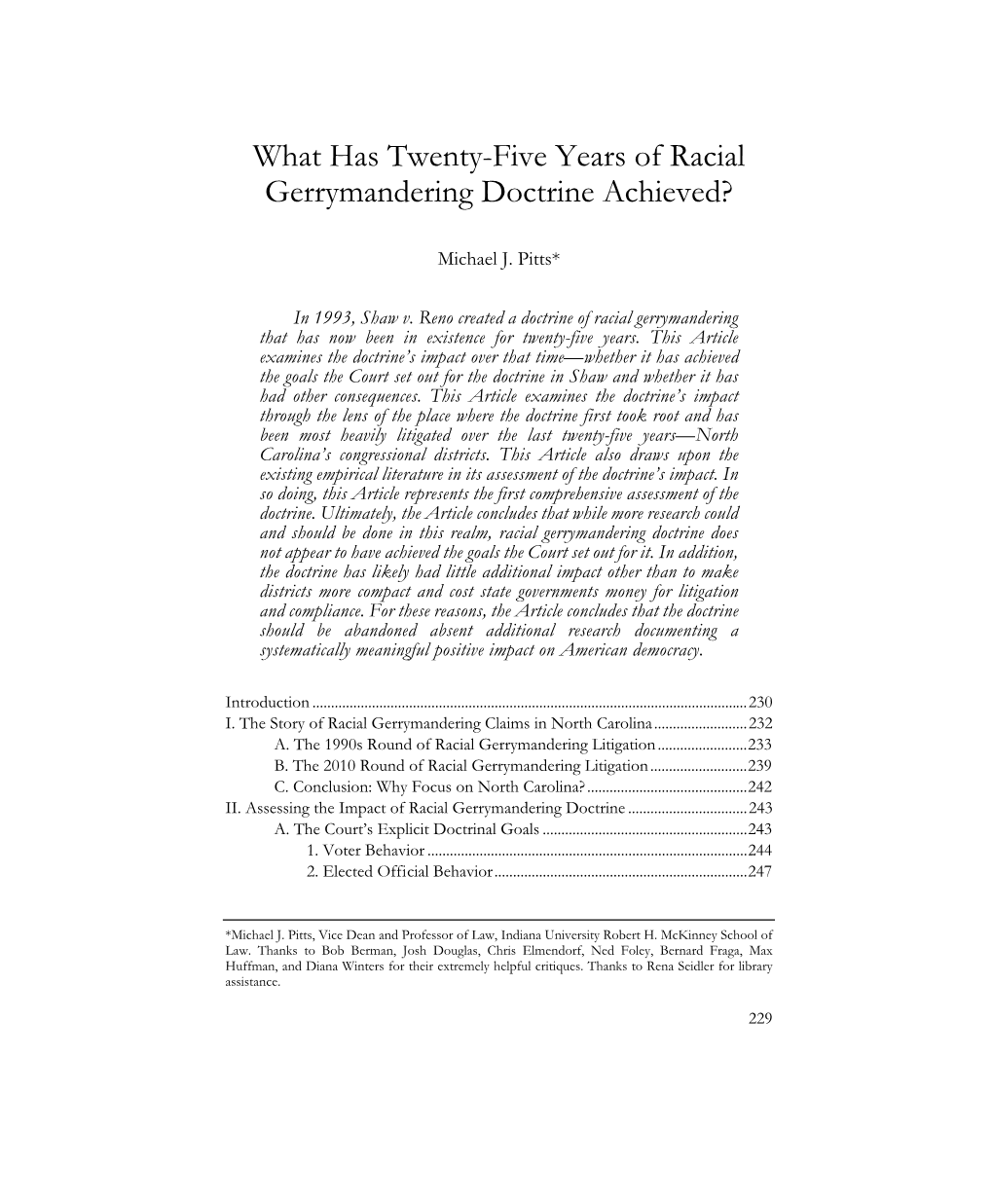 What Has Twenty-Five Years of Racial Gerrymandering Doctrine Achieved?